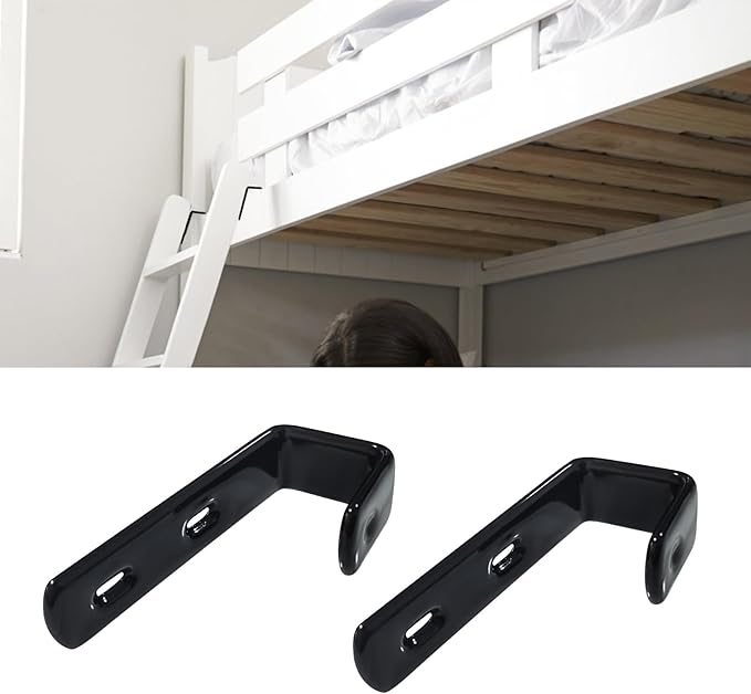 4pcs Iron Bunk Bed Ladder Brackets, PVC Coated Stainless Steel Angled Ladder Hooks Heavy Duty Hardware Utility Hook Loft Bed Hanger (Black)