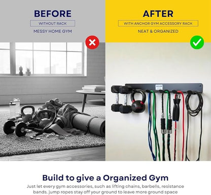 Anchor Gym Resistance Band Storage Rack - Gym Rack Organizer for Ropes, Straps & Small Dumbbells - (L-17 Inches) - (Screws Included)
