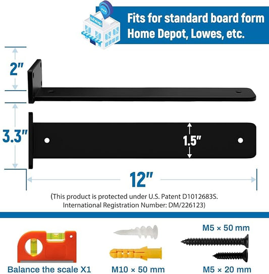 LEOPO 12 inch 6 Pack Floating Shelf Brackets, 1/5” Thick Heavy Duty Rustic Industrial Shelf Bracket, Floating Hidden Metal Bracket