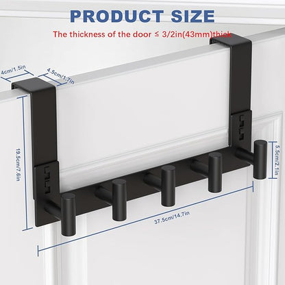 WUIVIUT Over The Door Hooks Door Hanger for Hanging, Heavy Duty Rack Bathroom Hook for Clothes, Coat (5 Hook, Fits 1-3/4'' Thick)