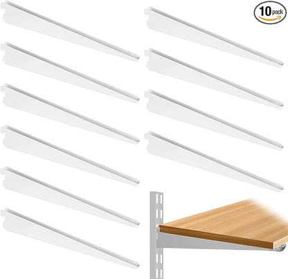 10 Pack 9‑Inch Adjustable Wire Shelf Brackets – Heavy‑Duty Double‑Track Closet & Wall Shelving System Supports（White）