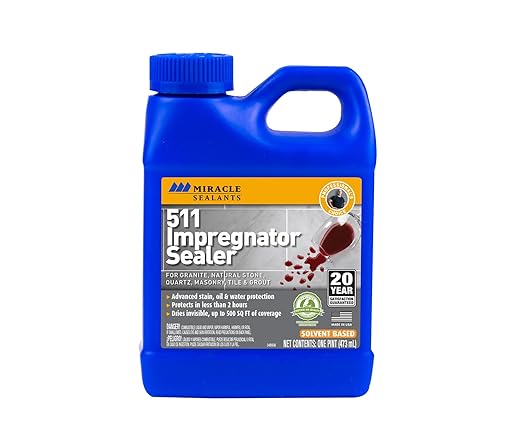 Miracle Sealants 511 Impregnator Advanced Penetrating Sealer for Countertops, Stone, Tile & Grout, Pint