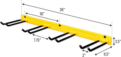 StoreYourBoard Wall-Mounted Rack With 4 Garage Hooks – Heavy-Duty Steel Holder Garage & Garden Storage for Shed, Workshop, or Home Organization – For Rakes, Shovels, Tools & More – 1 Pack, Tractor