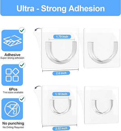 6 Pack Shower Rod Holders No Drilling, Adhesive Curtain Rod Brackets for Wall, Strong Tension Rod Holder Up to 30 lbs, Waterproof for Tile Marble Painted, Apartments Dorms (Rod Not Included)