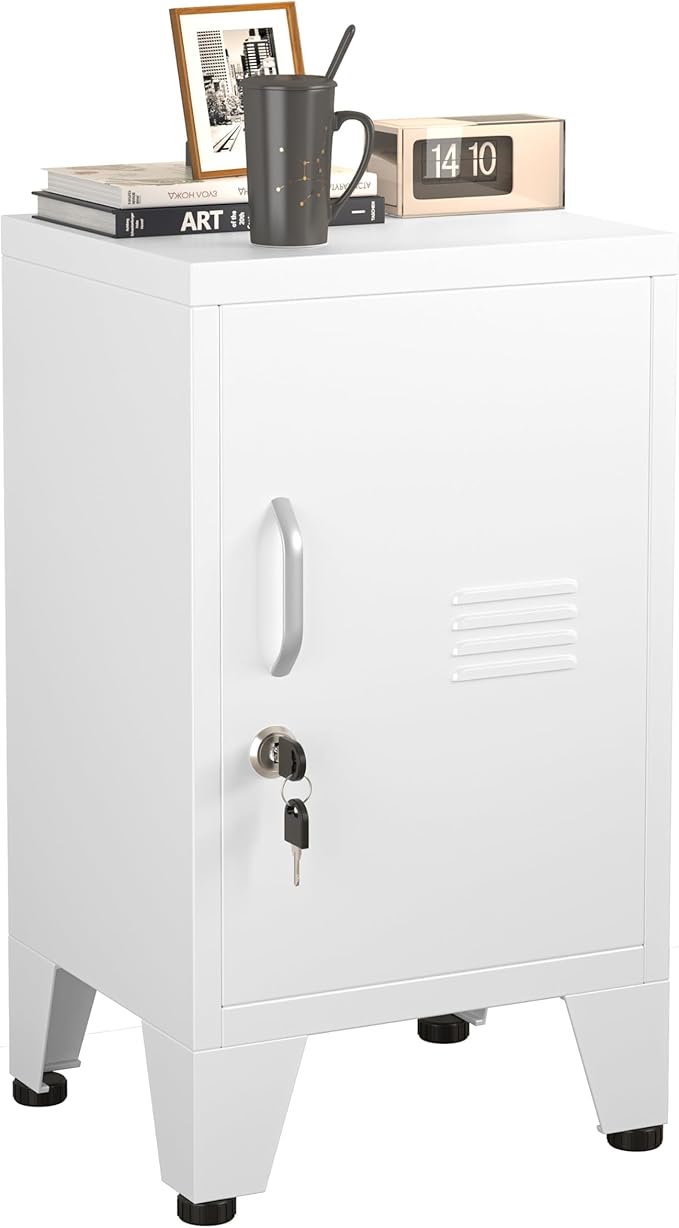 24.5"H Metal Locker Storage Cabinet with Lock - Small Lockable Employees Locking Cabinet Steel Locker Adjustable Shelf & Feet, Single Door Lockable Cabinet for Home, School, Office, Gym (White)
