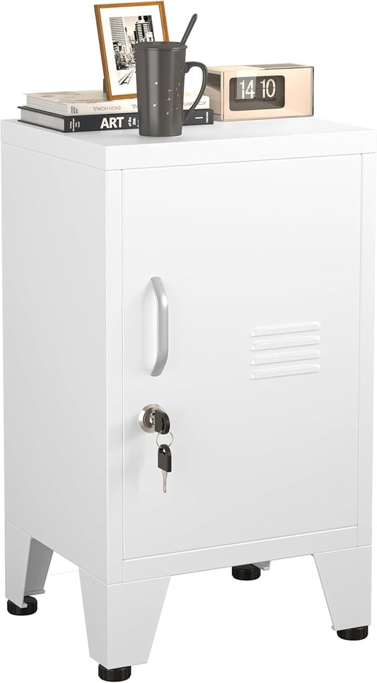 24.5"H Metal Locker Storage Cabinet with Lock - Small Lockable Employees Locking Cabinet Steel Locker Adjustable Shelf & Feet, Single Door Lockable Cabinet for Home, School, Office, Gym (White)