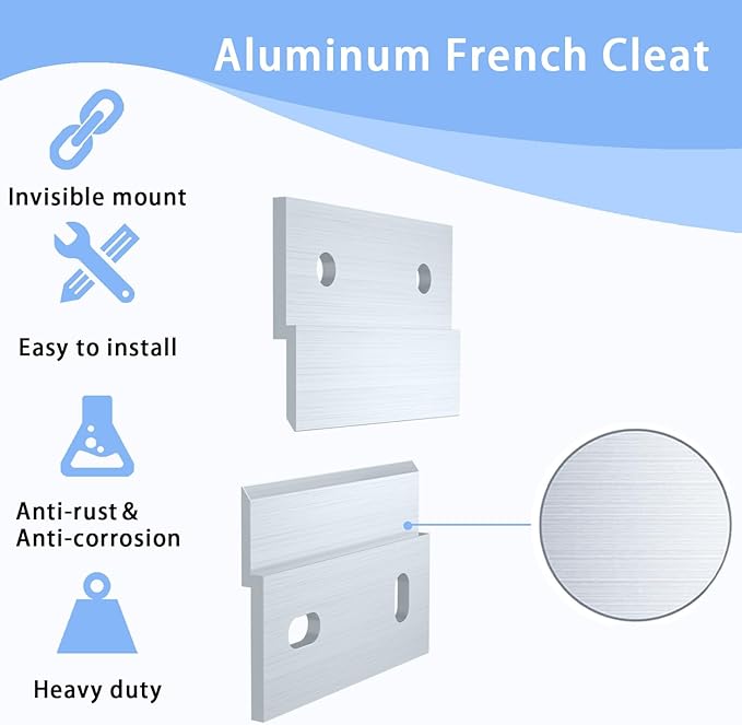 2 Inch French Cleat Hanger, Aluminum French Cleat, Mirror Hanging Hardware, French Cleat Heavy Duty for Panel, Whiteboard, Cabinet, Shelf, Headboard, Art (2 Pairs, Support 30lbs)