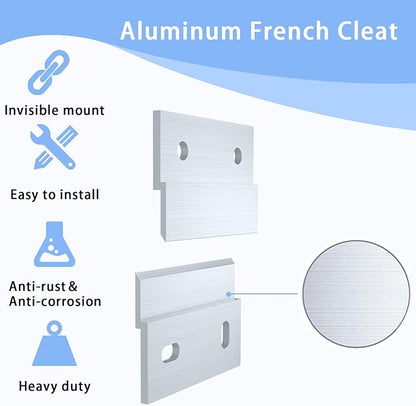 2 Inch French Cleat Hanger, Aluminum French Cleat, Mirror Hanging Hardware, French Cleat Heavy Duty for Panel, Whiteboard, Cabinet, Shelf, Headboard, Art (2 Pairs, Support 30lbs)