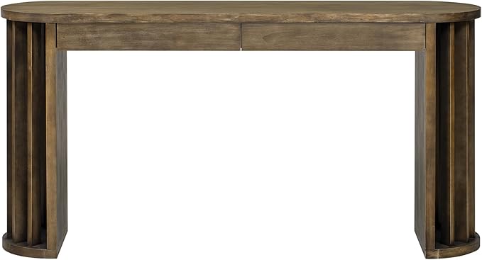 59-inch Long Console Table, Oak Veneer Sofa Table, Curved and Straight Line Design Couch, Farmhouse Entryway Table for Entrance, Hallway, Living Room (Natural-J49)
