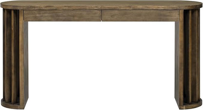 59-inch Long Console Table, Oak Veneer Sofa Table, Curved and Straight Line Design Couch, Farmhouse Entryway Table for Entrance, Hallway, Living Room (Natural-J49)