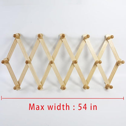 AMAPON Accordion Style Expandable Wall Wooden Coat Rack 16 Hooks (Pegs) Hang Hats Jackets Coffee Mug Purses Necklaces Towels Cap Leash Scarves Data Line Kitchenware