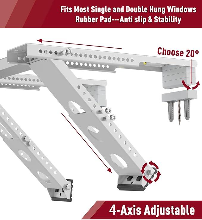 LEOPO Air Conditioner Support Bracket,Fits Single & Double-Hung Windows,Heavy Duty Steel, Holds Up to 220lbs, for 12000-24000 BTU Units