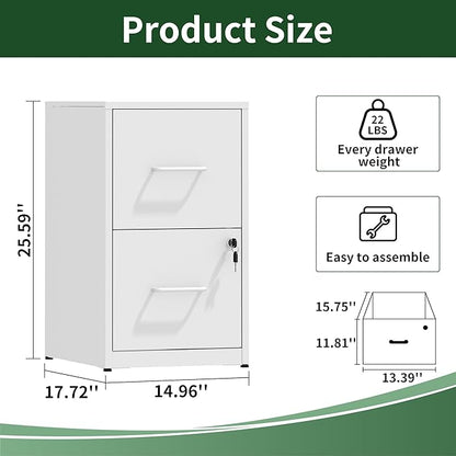2 Drawer File Cabinet, Vertical File Cabinets with Lock for Home Office,Heavy Duty Office Steel Filing Cabinet for Hanging Letters/Legal/A4, Assembly Required (White)