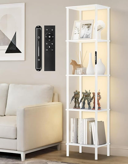 5 Tier Tall Display Shelves with LED Lights, Touch & Remote Control, Dimmable Display Cabinet, Open Bookshelf with 3 Color Temperature, Timer for Living Room, Bedroom, Home Decor(White)