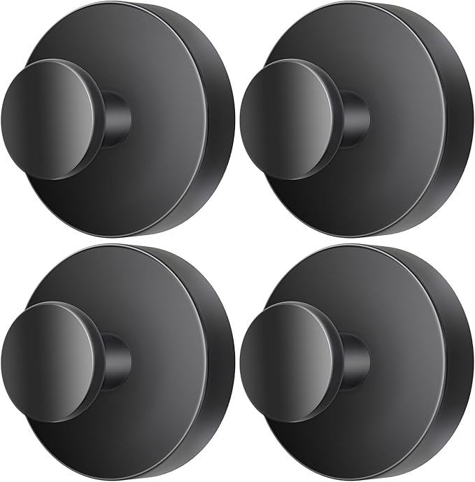 2026 Upgraded Drill-Free Suction Cup Hooks, Stainless Steel Suction Cup Hooks for Shower, Mirror, Wall, Bathroom, Glass, Hanging Towels - 4 Pack, Black
