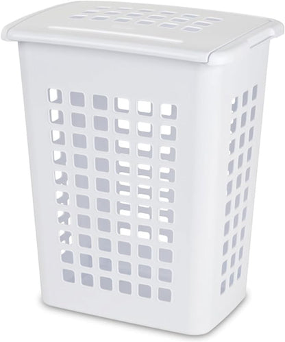 Sterilite Rectangular LiftTop Laundry Hamper with Lid, Handles to Easily Carry Clothes Between the Laundry Room and Bedroom, Plastic, White, 8-Pack