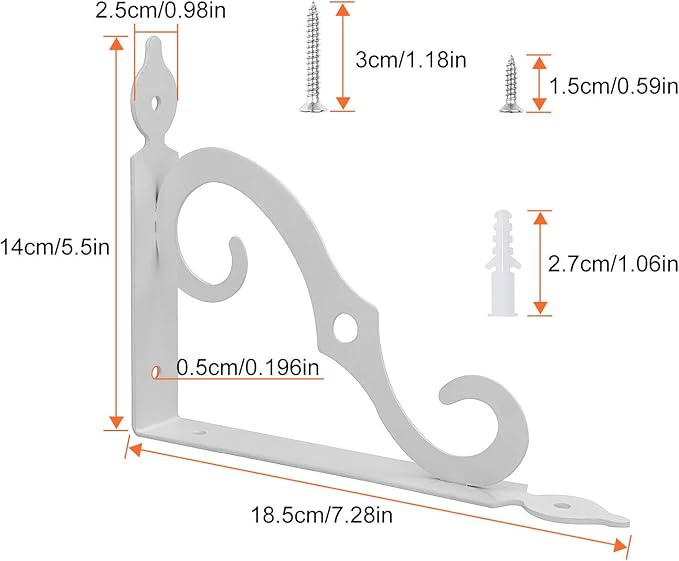 Acrux7 4 Pack Shelf Brackets 7.5X5.5 inch Thicken Iron Corner Brace Shelf Support Heavy Duty Wall Shelf Brackets White Decorative L Shelf Support for Home Office School