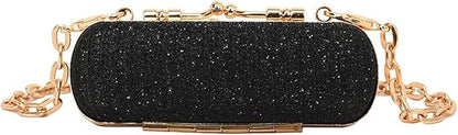 MIAO JIN Mini Crystal Lipstick Case Bling Rhinestone Cosmetic Storage bag with Metal chain Lipstick Storage Holder Makeup jewelry case（Black）