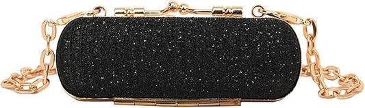 MIAO JIN Mini Crystal Lipstick Case Bling Rhinestone Cosmetic Storage bag with Metal chain Lipstick Storage Holder Makeup jewelry case（Black）
