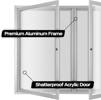 INNOVART Enclosed Bulletin Board 48”x36”, Lockable Dry Erase Noticeboard with Aluminum Frame, Outdoor Enclosed Whiteboard Weatherproof, Wall Display Case with Swing-Open Door Information Cabinet