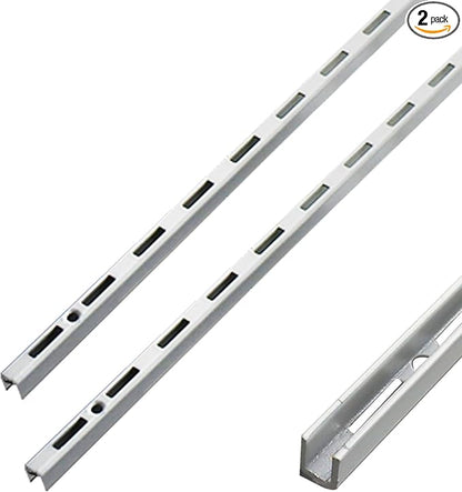 Shelving Track,ULIFESTAR Dual Trak Adjustable Wood Shelf Bracket,2PCS Direct Mount Into Fasttrack Garage Rail,Garage Organization System (8*8*1500mm/0.31*0.31*59" Single Row White)