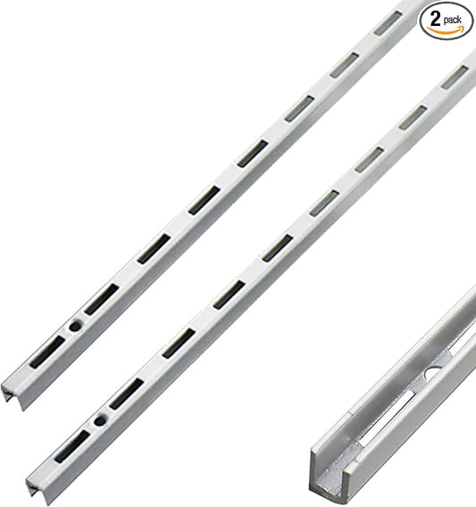 Shelving Track,ULIFESTAR Dual Trak Adjustable Wood Shelf Bracket,2PCS Direct Mount Into Fasttrack Garage Rail,Garage Organization System (8*8*1500mm/0.31*0.31*59" Single Row White)