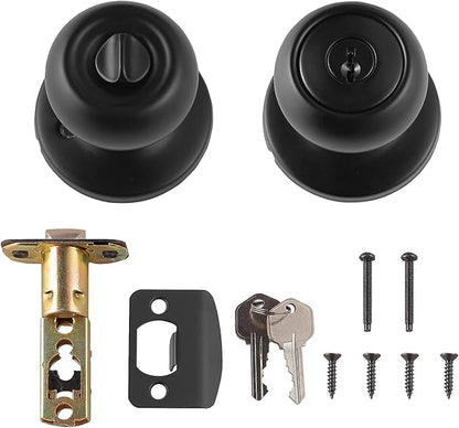 Amazon Basics Exterior Door Knob With Lock, Coastal, Easy to Install, Matte Black