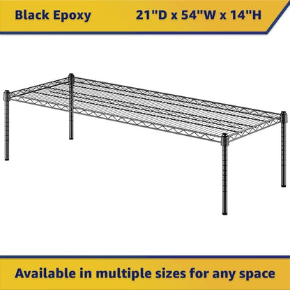 21" x 54" x 14" Black Epoxy Wire Storage Shelf, Dunnage Rack, Commercial 1 Tier Small Shelf