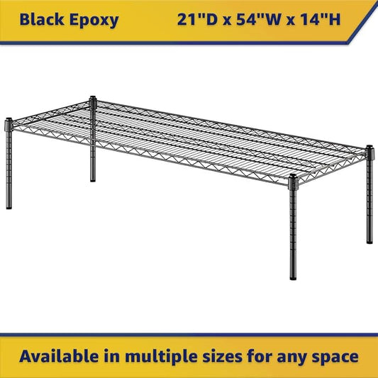 21" x 54" x 14" Black Epoxy Wire Storage Shelf, Dunnage Rack, Commercial 1 Tier Small Shelf