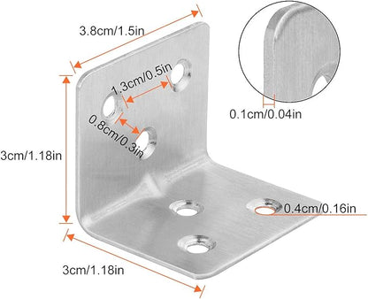 64 PCS Sliver Corner Brace, Stainless Steel 38MM X 30MM X 30MM Heavy Duty L Bracket for Furniture, Corner Steel Joint Right Angle Shelf Support Corner for Shelves, Furniture and Cabinet, Round End