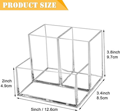 Clear Acrylic Makeup Brush Organizer,Multi-Purpose Cosmetic Brushes Storage Holder with 3 Slots,Pencil Pen Holder for Desk,Desk Organizer and Accessories for Vanity