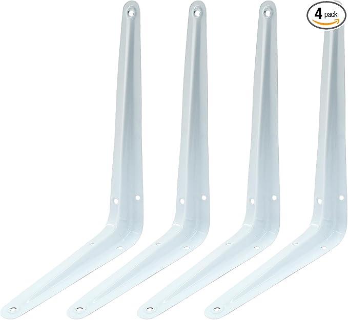 4 Pcs Shelf Brackets, 6 x 8 Inch Heavy Duty Metal Wall Corner Angle Shelving for Wall Hanging Shelves with Wall Anchors and Screws(White)