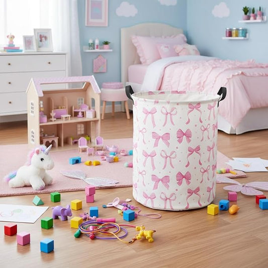 HIYAGON Baby Laundry Basket Baby Hamper for Nursery Girl Kids Butterfly Hamper Cute Kids Toys Storage Bin Organizer Butterfly Room Decor for Home(Dreamy Bowknot)
