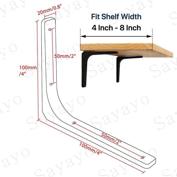 SAYAYO 2 PCS Iron Wall Shelf Bracket, 4 x 4 Inch Heavy Duty Shelf Support Bracket Decorative Joint Angle Bracket, Matte Black