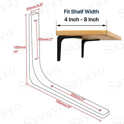 SAYAYO 2 PCS Iron Wall Shelf Bracket, 4 x 4 Inch Heavy Duty Shelf Support Bracket Decorative Joint Angle Bracket, Matte Black