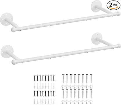 OROPY Industrial Pipe Clothing Rack Set of 2, Wall Mounted Clothes Rack, Closet Rods For Hanging Clothes, 33" Multi-purpose Hanging Rod for Laundry Room, Bedroom and Closet Storage, White