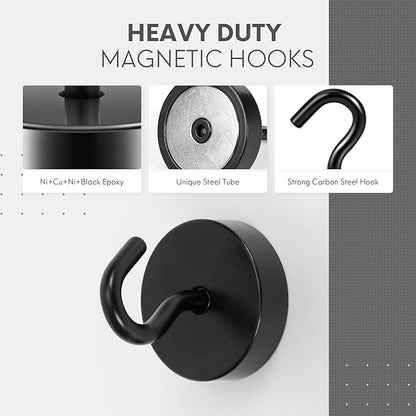 Neosmuk Magnetic Hooks, Cruise Ship Essentials, 80lb+ Heavy Duty Magnetic Hooks for Cruise Cabins, Refrigerator, Grill, Hanging, and Travel | Extra Strong Must-Haves Magnet Hook,Black, 5 Pack