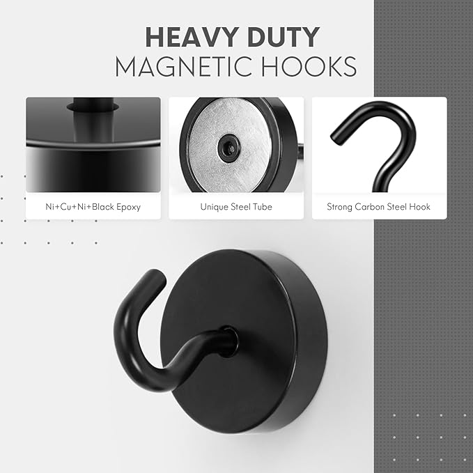 Neosmuk Magnetic Hooks, Cruise Ship Essentials, 80lb+ Heavy Duty Magnetic Hooks for Cruise Cabins, Refrigerator, Grill, Hanging, and Travel | Extra Strong Must-Haves Magnet Hook,Black (Pack of 2)