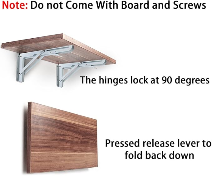 Sumnacon Sturdy Folding Shelf Brackets - Heavy Duty Metal Triangle Table Bench Folding Shelf Brackets, 2 Pcs Folding Shelf Hinge Wall Mounted (12 Inch, White)