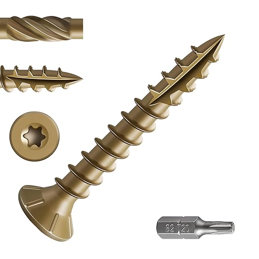 #8 * 1" Deck Screws, (480pcs) 2 lbs.Exterior Wood Screws, Rust Resistant epoxy Coated, Bronze, T20 Star Bit