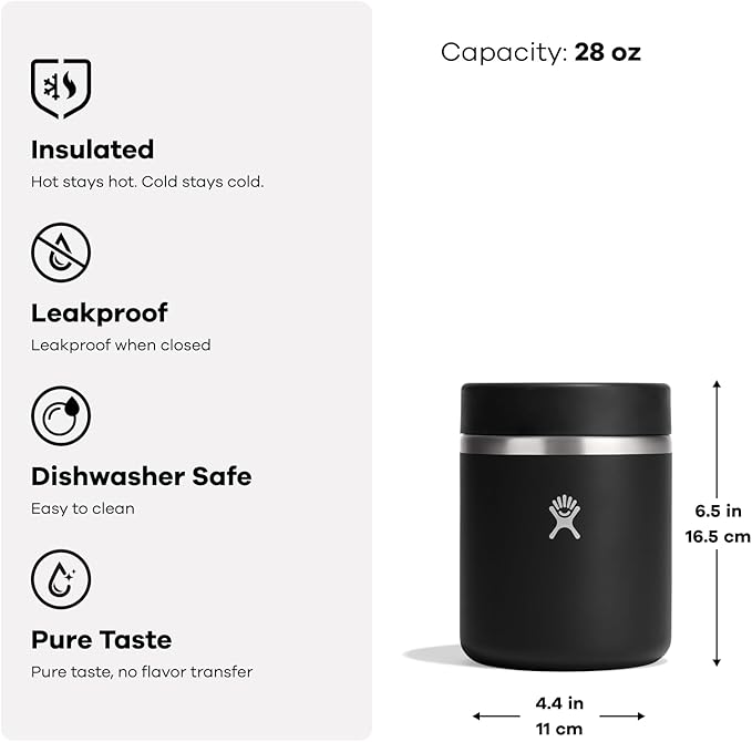 Hydro Flask Food Jar – Insulated Stainless Steel, Snack Travel Container for Hot Food & Soup 28 Oz Beachplum Purple