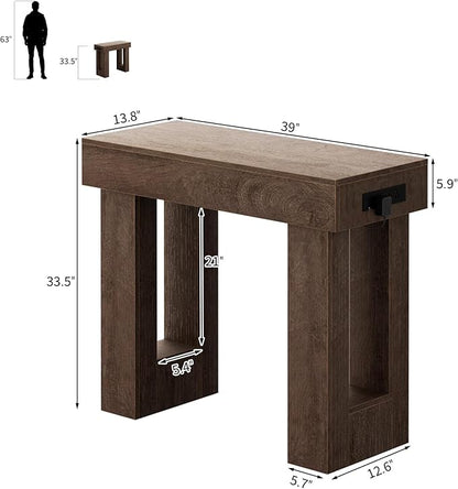 Unikito 39" Entryway Table with Socket and Sensor Light, Narrow Console Table with Storage Behind Couch, Farmhouse Entryway Table for Hallway, Behind The Couch, Living Room, Foyer