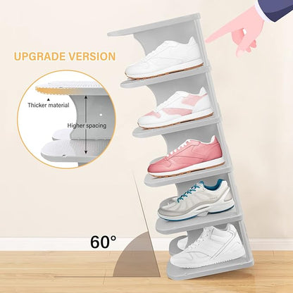 6-Tier Thickening Cubby Shoe Rack, Free Combination Shoe Organizer for Closet, Free Standing Shoe Tower, Stackable Space-Saving Adjustable Shoe Storage Shelf, Grey