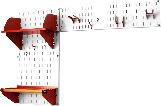 Wall Control Laundry Room Organizer Wall Mounted Laundry Room Storage and Organization Standard Kit White Wallboard and Red Accessories