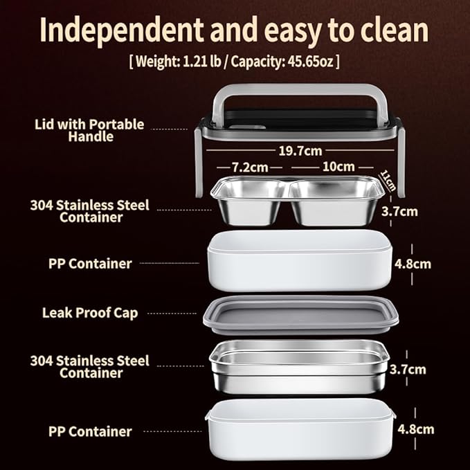 Stainless Steel Lunch Box - Bento Box Multifunctional Containers with Insulation Bag, 3 Compartments-Layered Design for Work Picnic Travel, 1.35L Capacity, with Fork and Spoon
