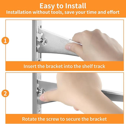 8 Pcs Tap-in Shelf Brackets, 12 Inches Adjustable Shelf Track Brackets for Single Track Twin Track System Closet, Bookshelf, Spice Rack (Silver)