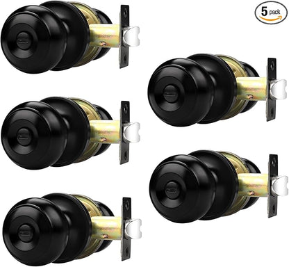 Probrico Black Door Knobs, Interior Door Knobs with Round Ball Knob, Matte Black Privacy Door Knob for Bedroom Bathroom, 5 Pack