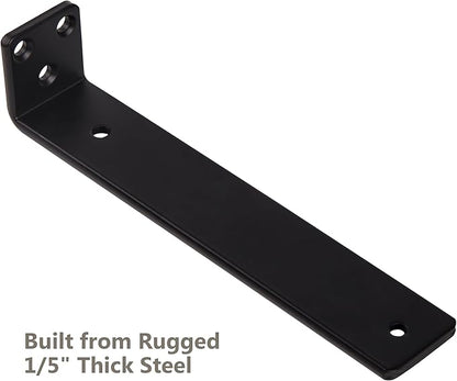 12 Inch Floating Shelf Brackets, Heavy Duty Hidden Bracket for Wall, Mantel, Bookshelves, Black Powder Coated Steel, 12-Pack