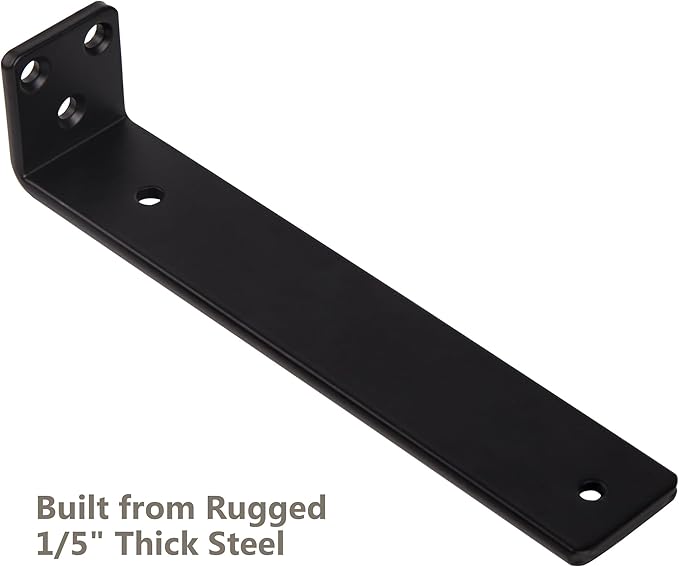 12 Inch Floating Shelf Brackets, Heavy Duty Hidden Bracket for Wall, Mantel, Bookshelves, Black Powder Coated Steel, 4-Pack