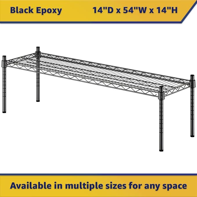 14" x 54" x 14" Black Epoxy Wire Storage Shelf, Dunnage Rack, Commercial 1 Tier Small Shelf